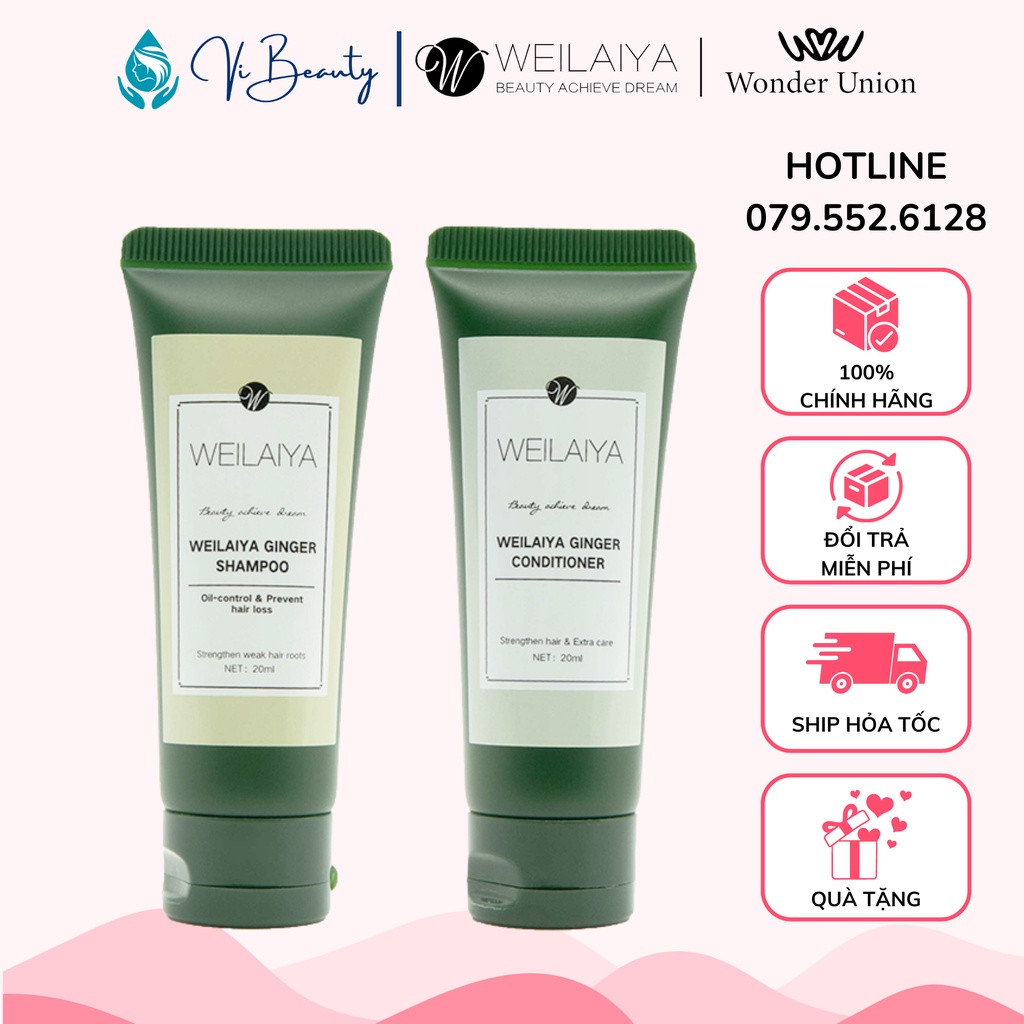 Combo Gội Xả Gừng Kích Thích Mọc Tóc, Ngăn Rụng Tóc Weilaiya Mini 20ml
