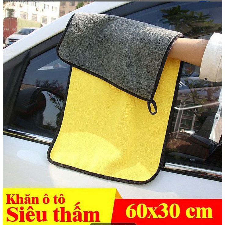 Khăn lau ô tô, xe hơi khăn lau bếp lau kính lau tay màu vàng, 2 lớp Microfiber mềm mịn, siêu thấm hút