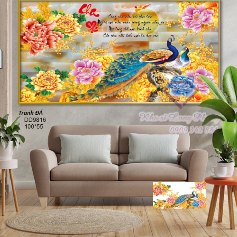Tranh đính đá - Tranh thêu chữ thập CHA MẸ D9816 100X50 cm-Dv6613 84X47 cm - Chưa đính -tranh đính đá giá rẻ