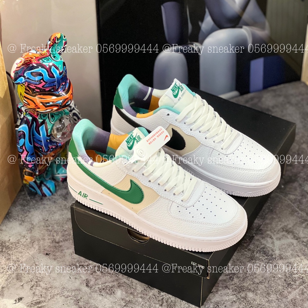 Giày thể thao AF1 Low White Malachite Green, Giày AF1 Trắng gót xanh lá