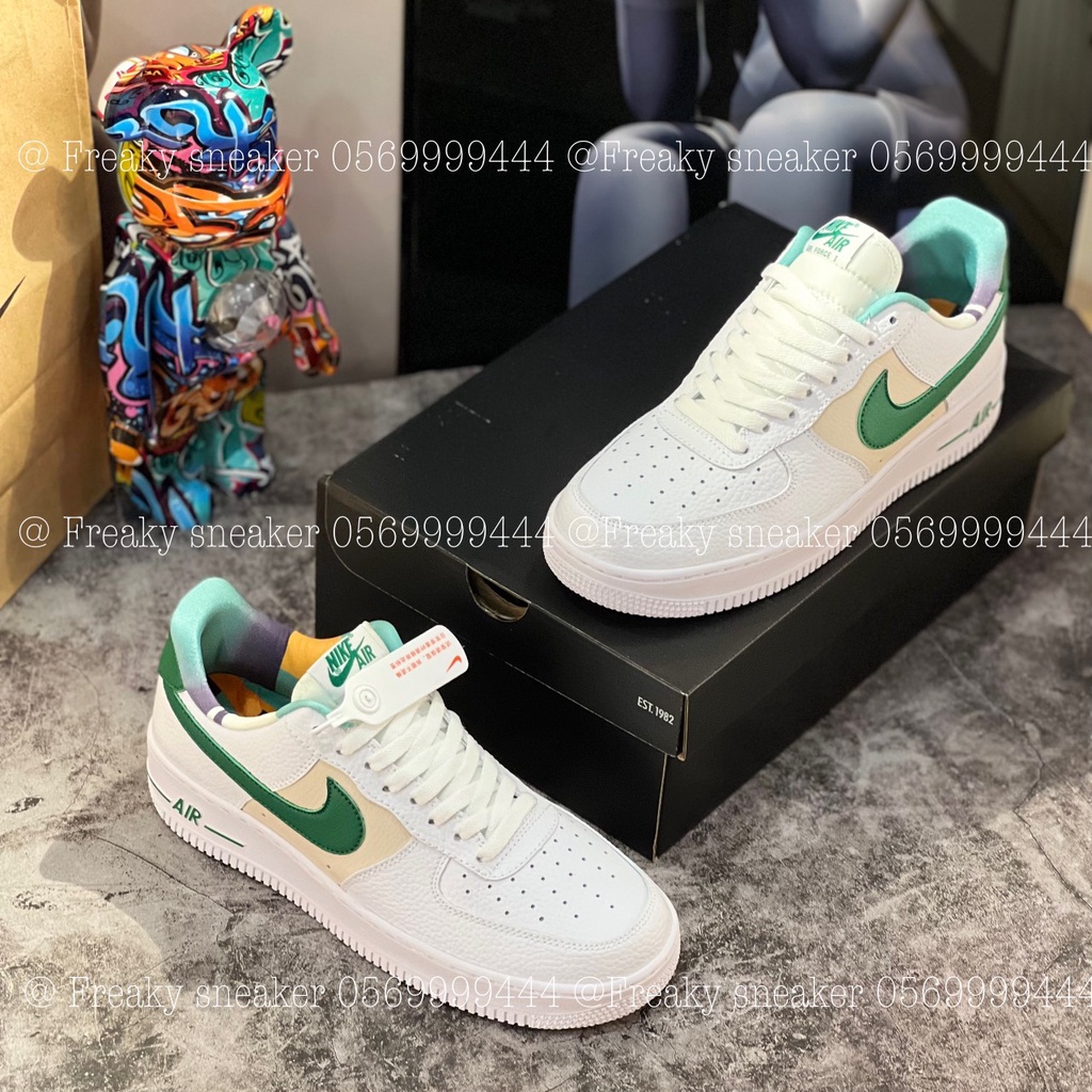 Giày thể thao AF1 Low White Malachite Green, Giày AF1 Trắng gót xanh lá