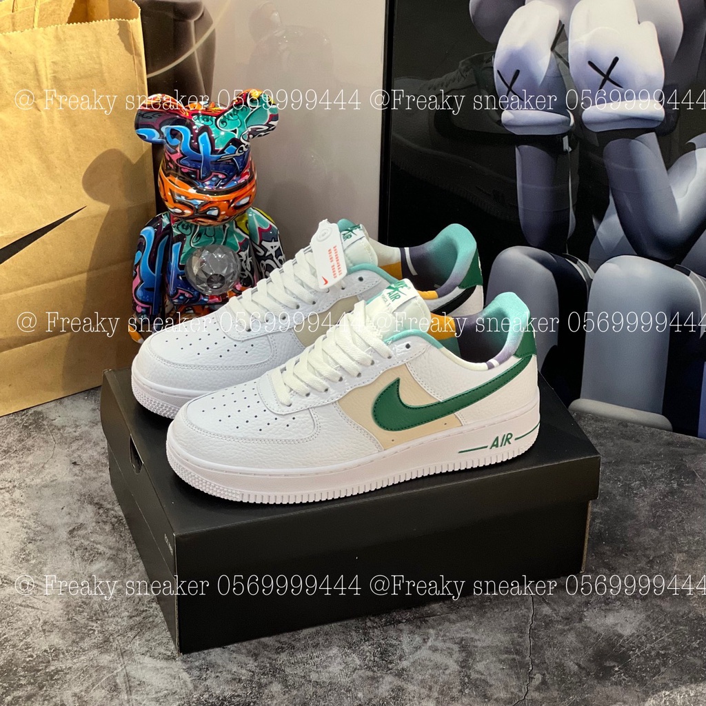 Giày thể thao AF1 Low White Malachite Green, Giày AF1 Trắng gót xanh lá