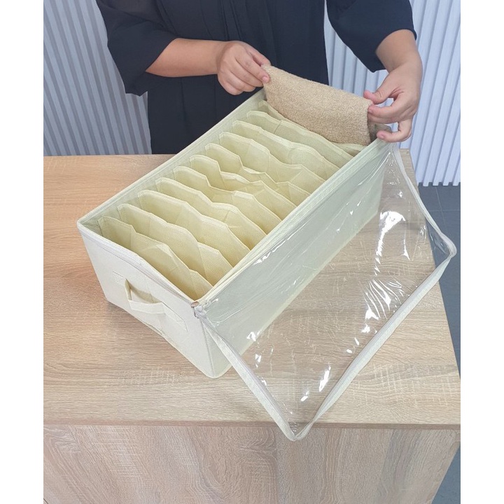 Hộp vải chia 9 ngăn đựng quần áo túi vải đựng quần jean áo sơ mi chia ngăn thông minh có nắp sắp xếp gọn gàng