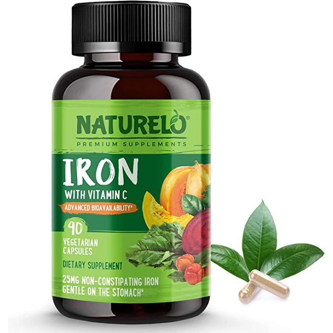 Naturelo Iron With Vitamin C - Viên uống bổ sung sắt, ngăn ngừa tình trạng thiếu m áu, thiếu sắt 90 viên