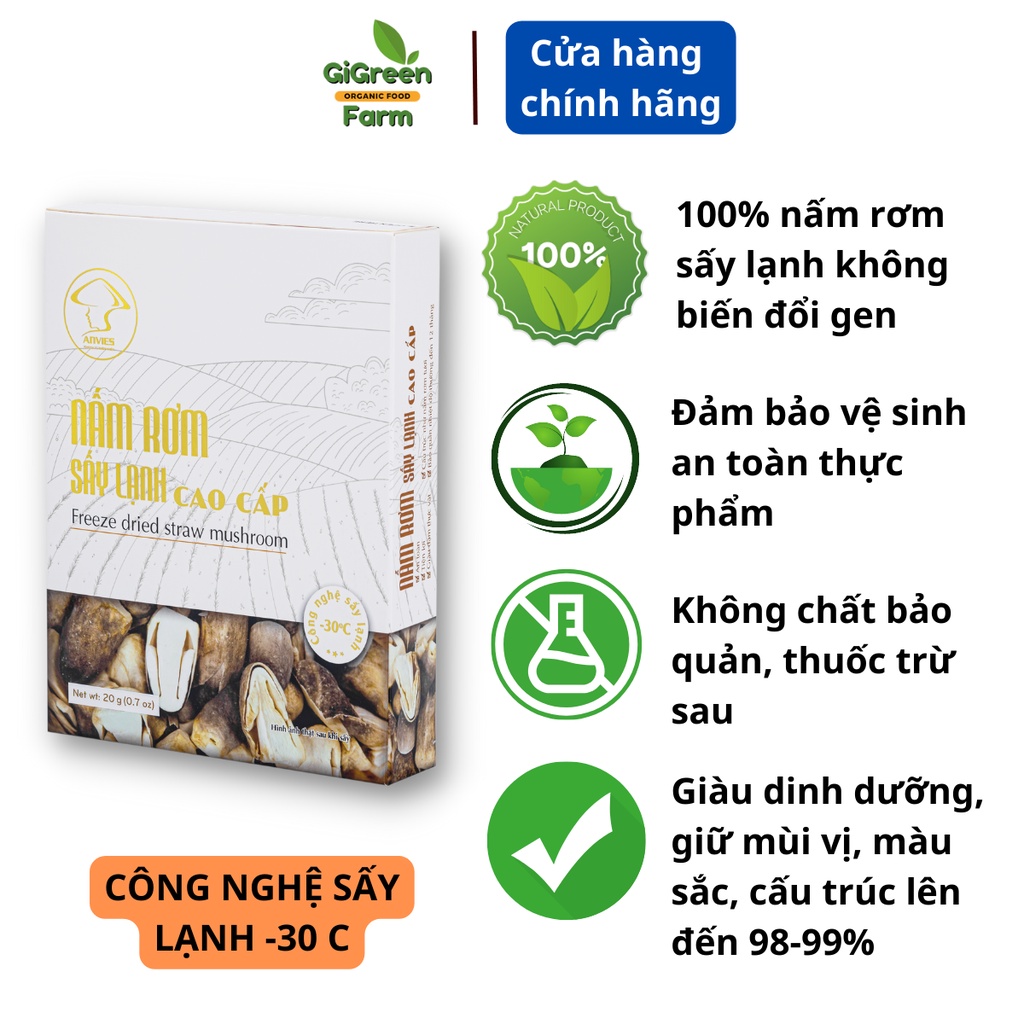 Nấm rơm sấy lạnh nguyên chất Anvies, nấm rơm sấy sạch nấm hữu cơ thơm ngon dinh dưỡng sạch tự nhiên hộp 50g