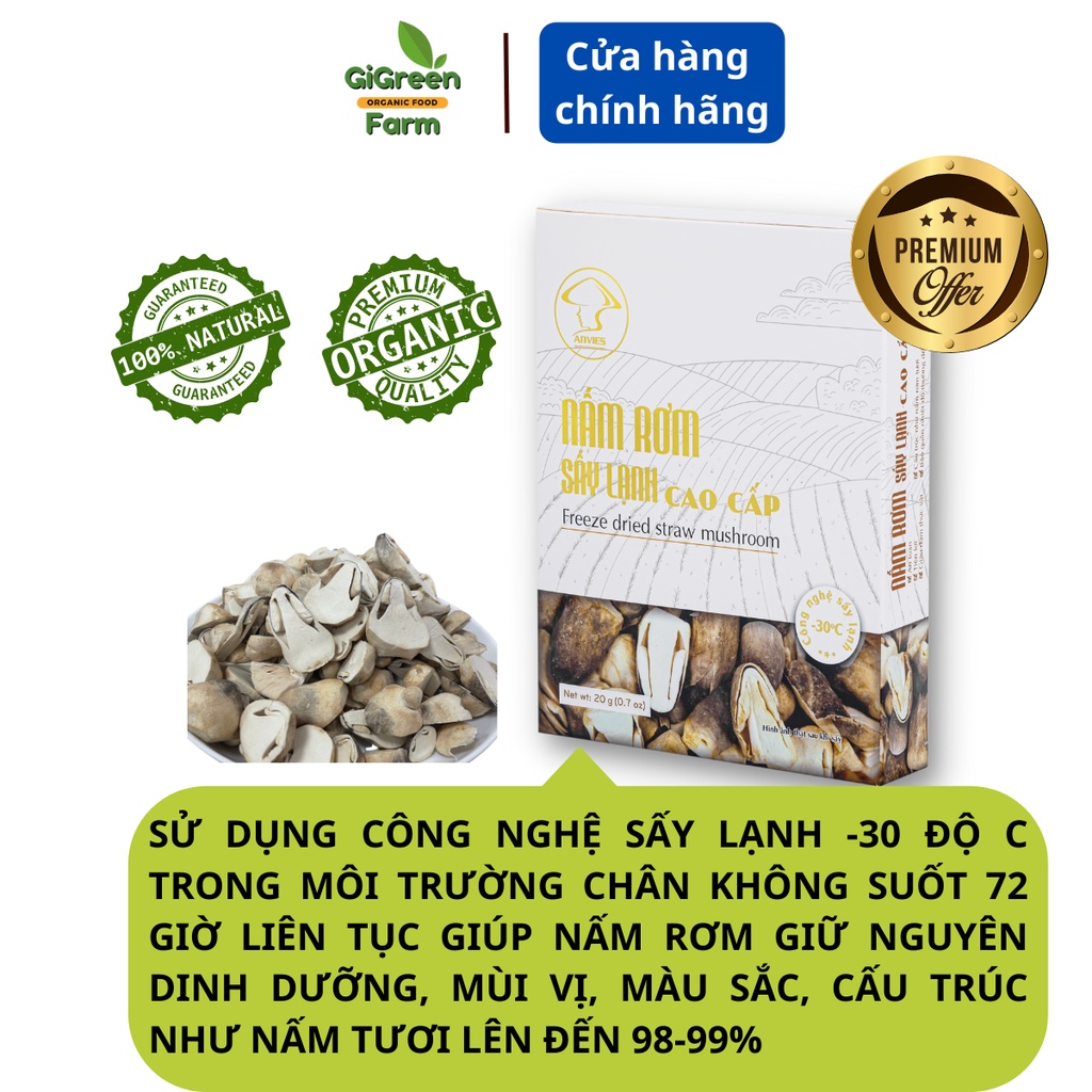 Nấm rơm sấy lạnh nguyên chất Anvies, nấm rơm sấy sạch nấm hữu cơ thơm ngon dinh dưỡng sạch tự nhiên hộp 50g