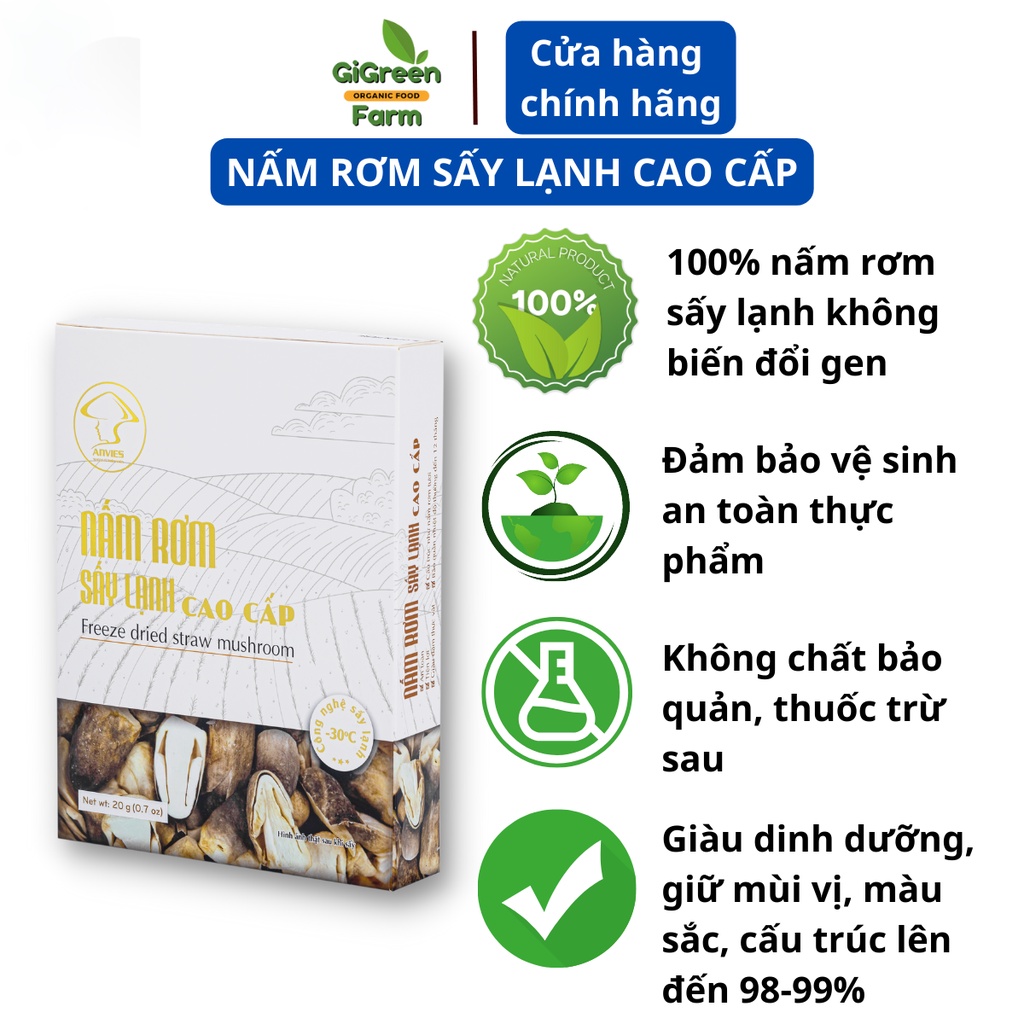 Nấm rơm sấy lạnh nguyên chất Anvies, nấm rơm sấy sạch nấm hữu cơ thơm ngon dinh dưỡng sạch tự nhiên hộp 50g