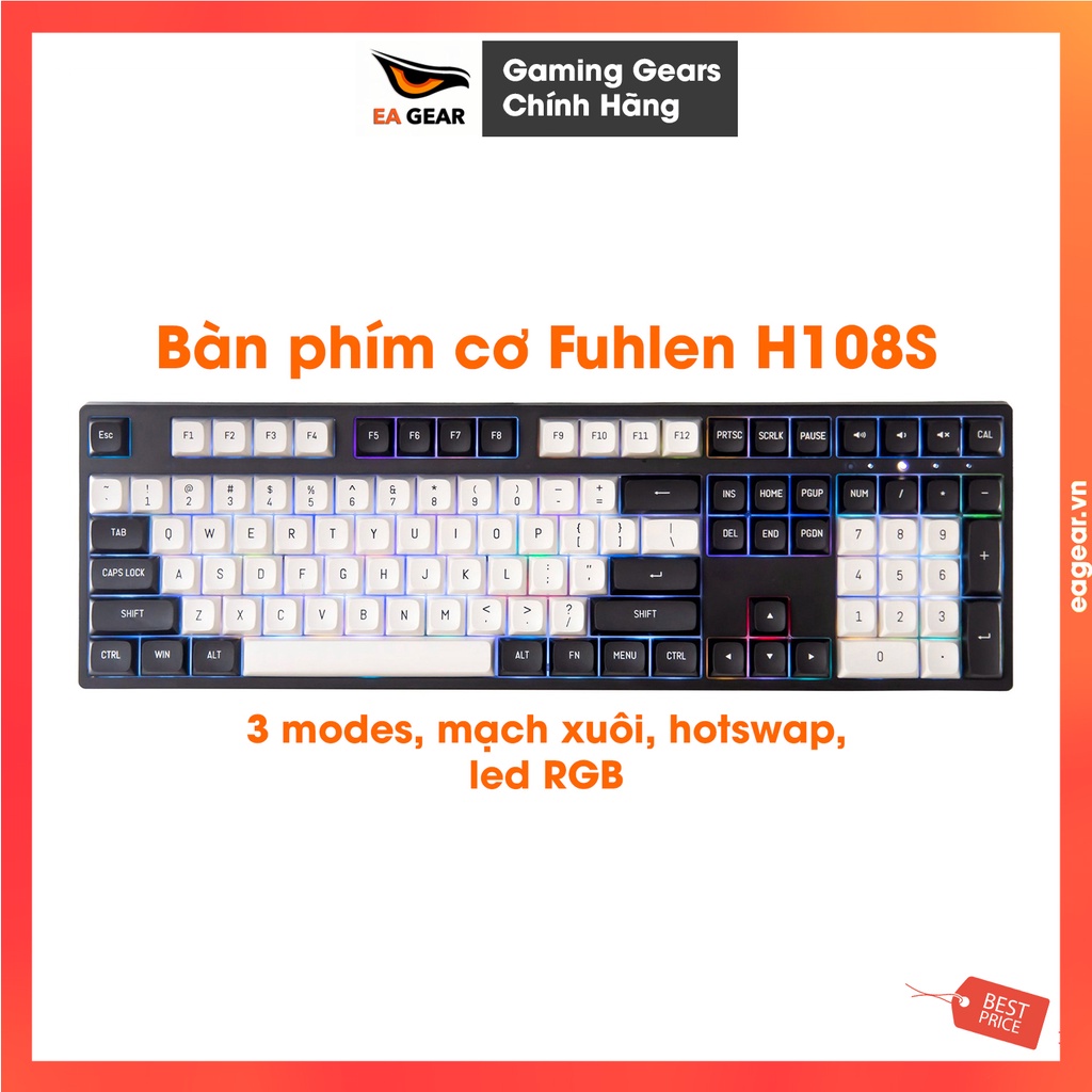 (Best phân khúc) Bàn phím cơ custom Fuhlen H108S Panda fullsize - EA Gear