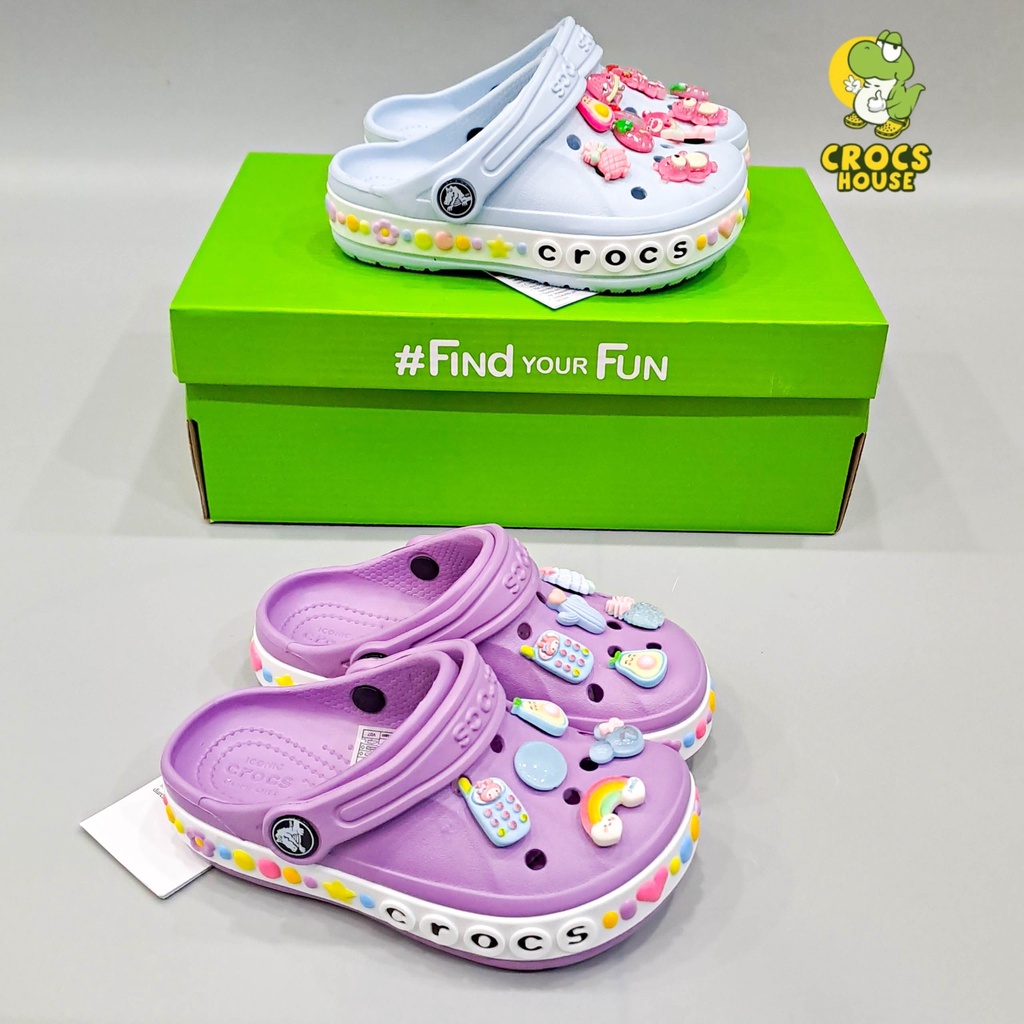 Dép crocs bayaband charm band cho bé trai bé gái viền trái tim và bông hoa tặng kèm jibbitz 2D gắn dép - Crocs House