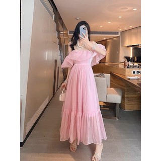 đầm maxi voan tơ trễ vai đi biển xinh xắn ( thời trang bigsize vicky.g - anitagreen) n423
