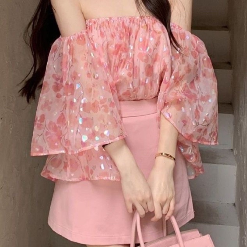Áo Trễ Vai Voan Hồng