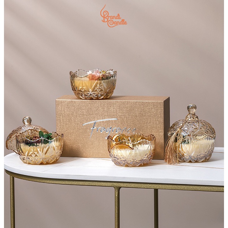 Set nến thơm hoa khô hũ thủy tinh nắp đậy sang trọng