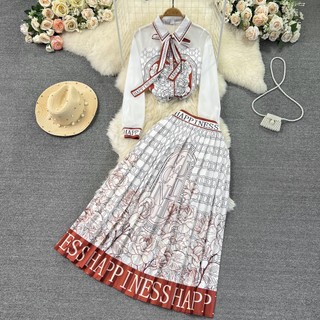 #2692 [CÓ SẴN - GIAO NGAY] Set áo + váy đồ thời trang nữ cao cấp khí chất retro dài tay rời váy hai dây cạp cao retro