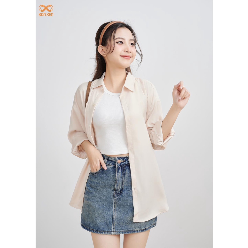 Áo sơ mi nữ Áo sơ mi Lụa Trơn Dài Tay XONXEN SHOP HUẾ free size Mã A607