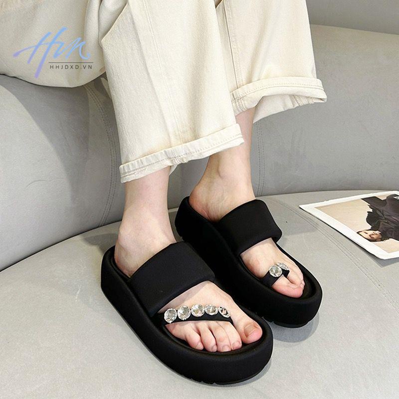 Sandal Đế Xuồng Dày Quai Đính Đá Thời Trang Mùa Hè 2023 Mới Cho Nữ