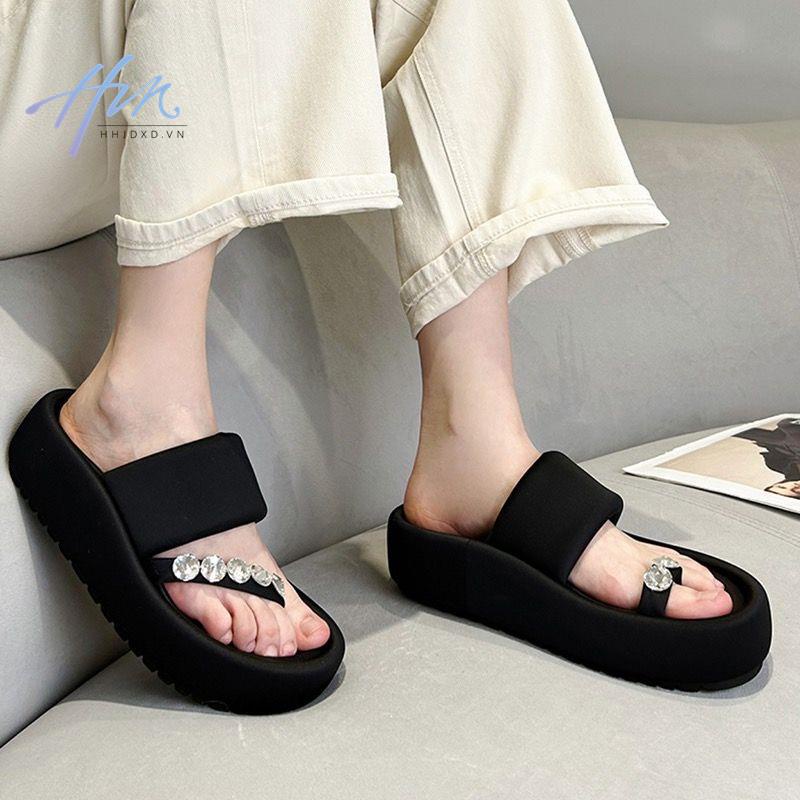 Sandal Đế Xuồng Dày Quai Đính Đá Thời Trang Mùa Hè 2023 Mới Cho Nữ