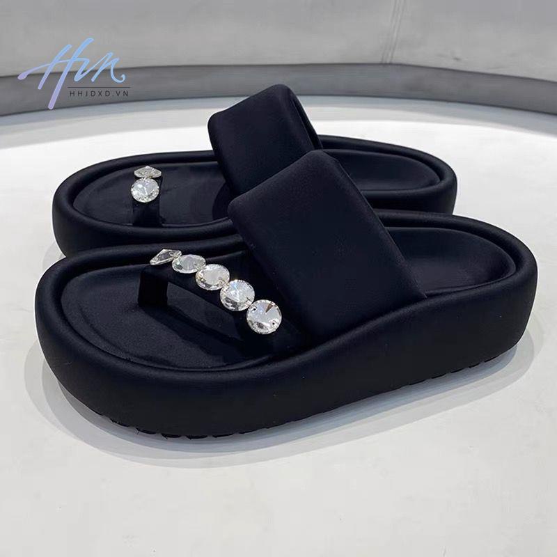 Sandal Đế Xuồng Dày Quai Đính Đá Thời Trang Mùa Hè 2023 Mới Cho Nữ