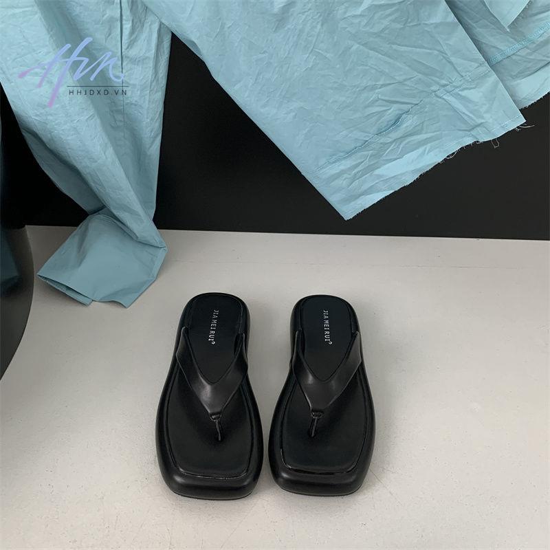 Dép Xỏ Ngón Đế Dày Mũi Vuông Phong Cách Pháp Thời Trang Mùa Hè 2023 Mới Cho Nữ