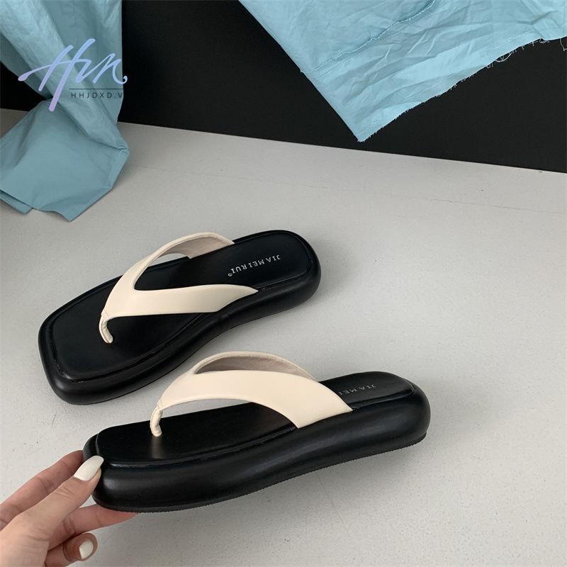 Dép Xỏ Ngón Đế Dày Mũi Vuông Phong Cách Pháp Thời Trang Mùa Hè 2023 Mới Cho Nữ