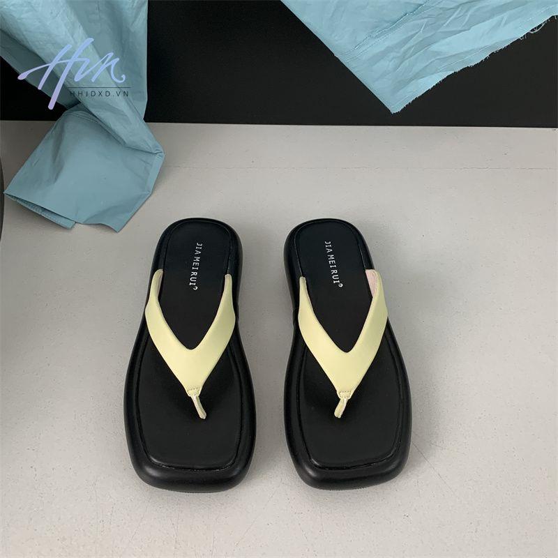Dép Xỏ Ngón Đế Dày Mũi Vuông Phong Cách Pháp Thời Trang Mùa Hè 2023 Mới Cho Nữ