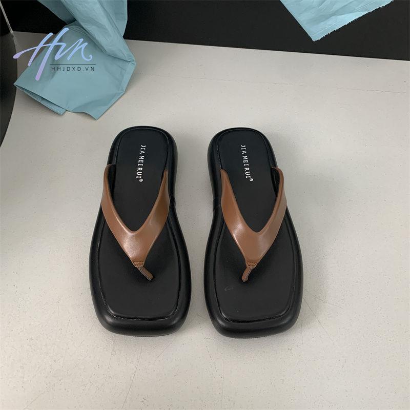Dép Xỏ Ngón Đế Dày Mũi Vuông Phong Cách Pháp Thời Trang Mùa Hè 2023 Mới Cho Nữ