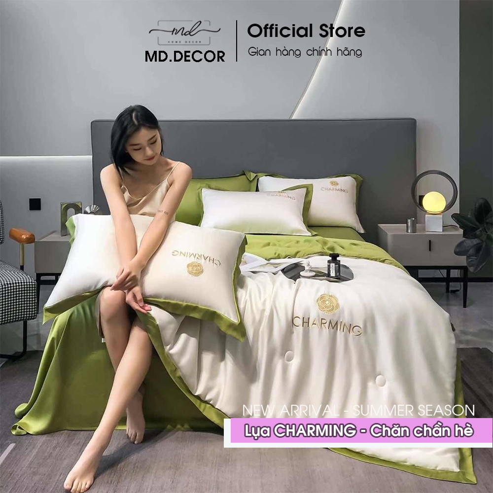 Bộ chăn ga gối Lụa Charming MD.DECOR - Bedding chần bông hè trơn màu nhiều kích thước M4/M6/M8