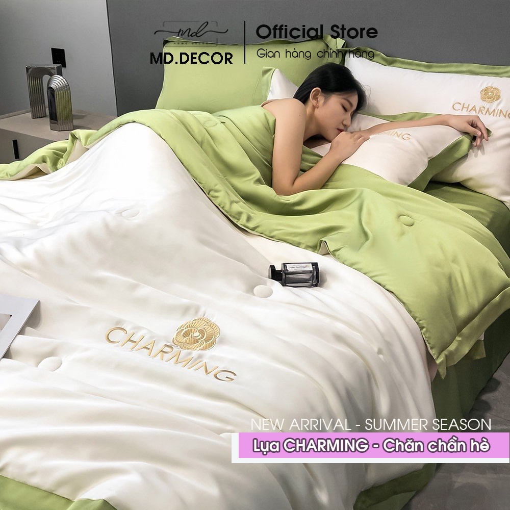 Bộ chăn ga gối Lụa Charming MD.DECOR - Bedding chần bông hè trơn màu nhiều kích thước M4/M6/M8
