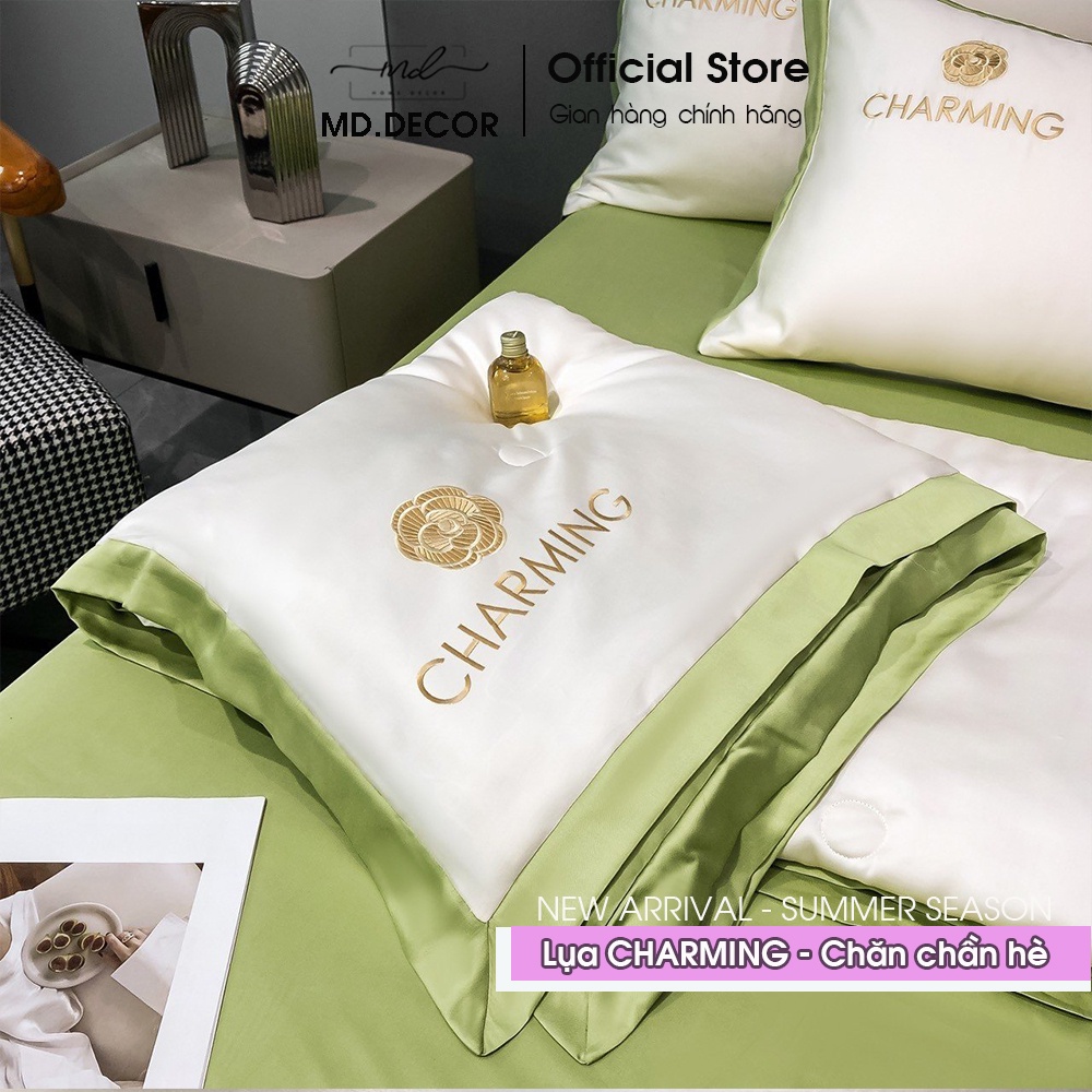 Bộ chăn ga gối Lụa Charming MD.DECOR - Bedding chần bông hè trơn màu nhiều kích thước M4/M6/M8