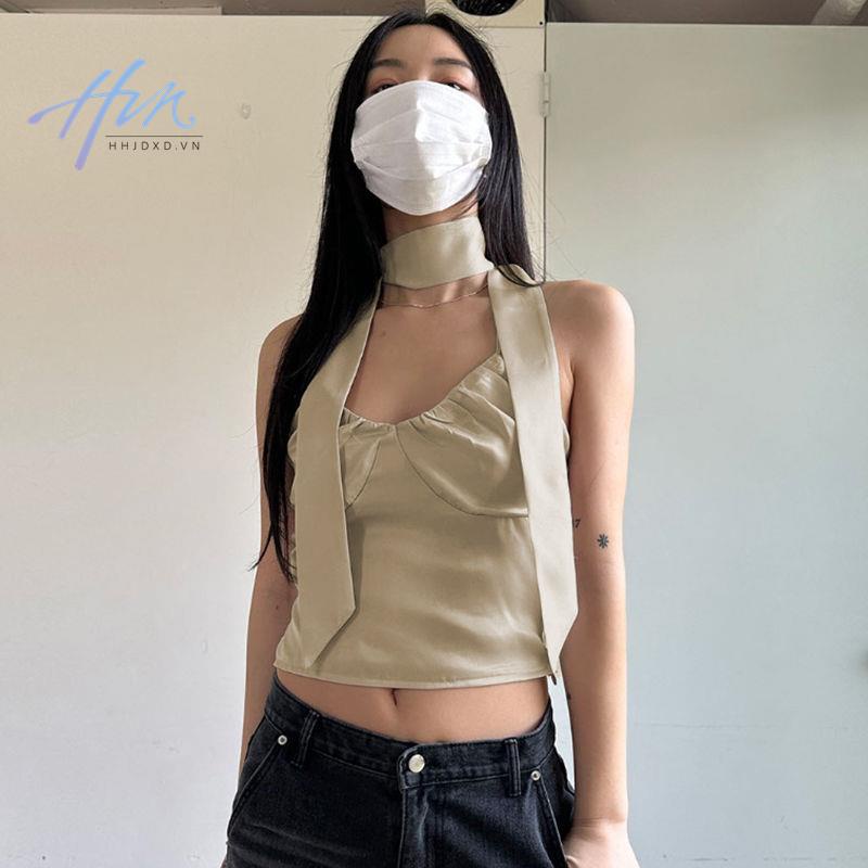 Áo Croptop Sát Nách Màu Sắc Thanh Lịch Chất Liệu Satin Cao Cấp Quyến Rũ Cho Nữ