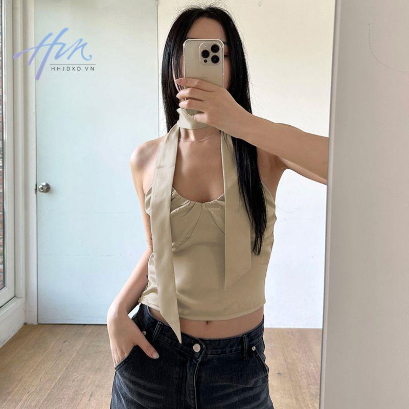 Áo Croptop Sát Nách Màu Sắc Thanh Lịch Chất Liệu Satin Cao Cấp Quyến Rũ Cho Nữ