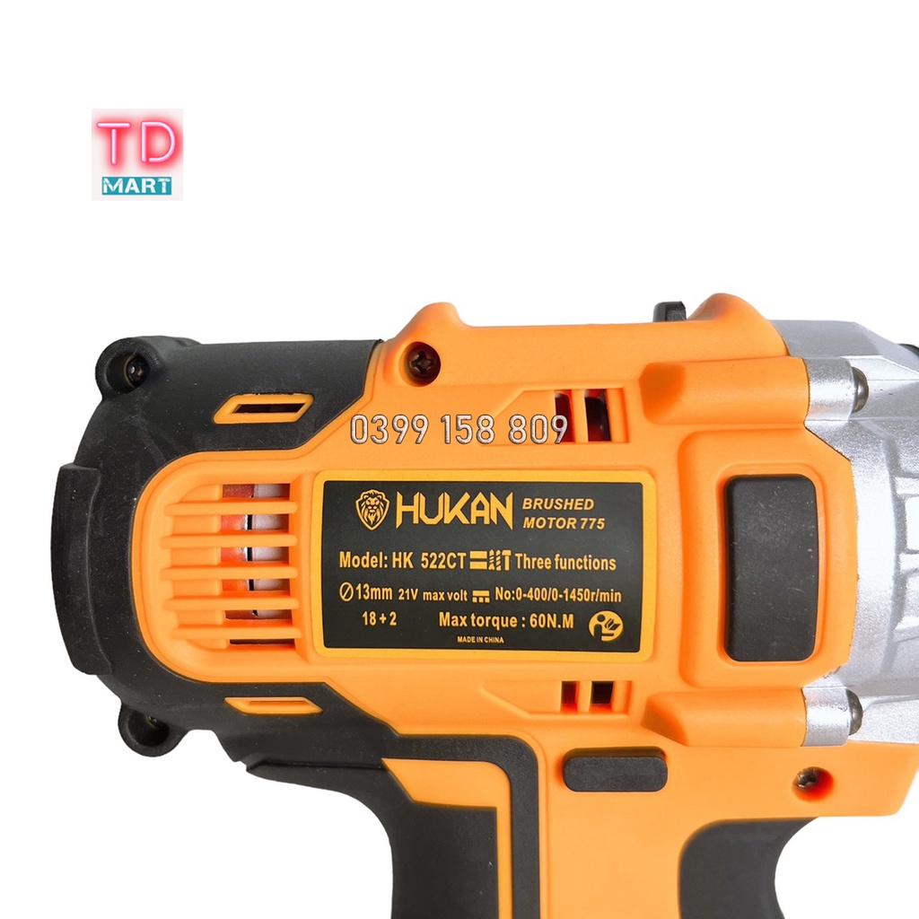 Thân máy khoan pin 3 chức năng HUKAN 522 đầu kẹp 13mm chân pin phổ thông
