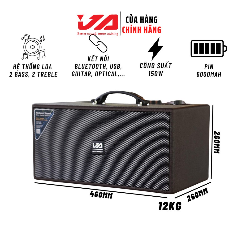 Loa Karaoke Xách Tay JA CW500 150W Chính Hãng – Bass Đôi 16cm, Kèm 2 Micro, Bluetooth-Optical-USB-Cổng Guita-Ja Audio