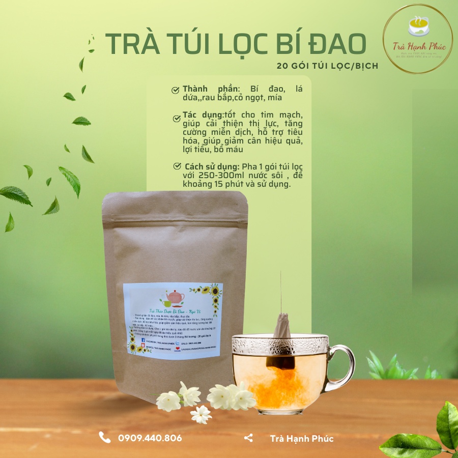 Trà túi lọc bí đao ngũ vị- 20 gói( bí đao, cỏ ngọt, mía. râu ngô, thục địa)