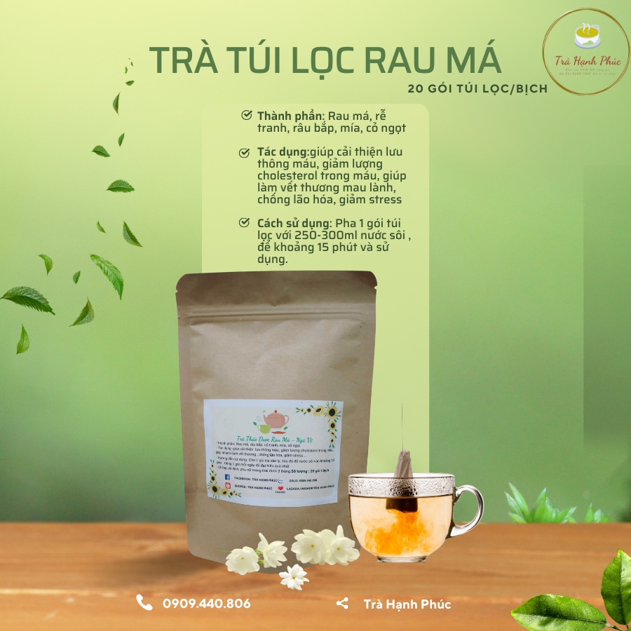 Trà túi lọc rau má ngũ vị-20 gói (Rau má, râu ngô, rễ tranh, mía, cỏ ngọt)