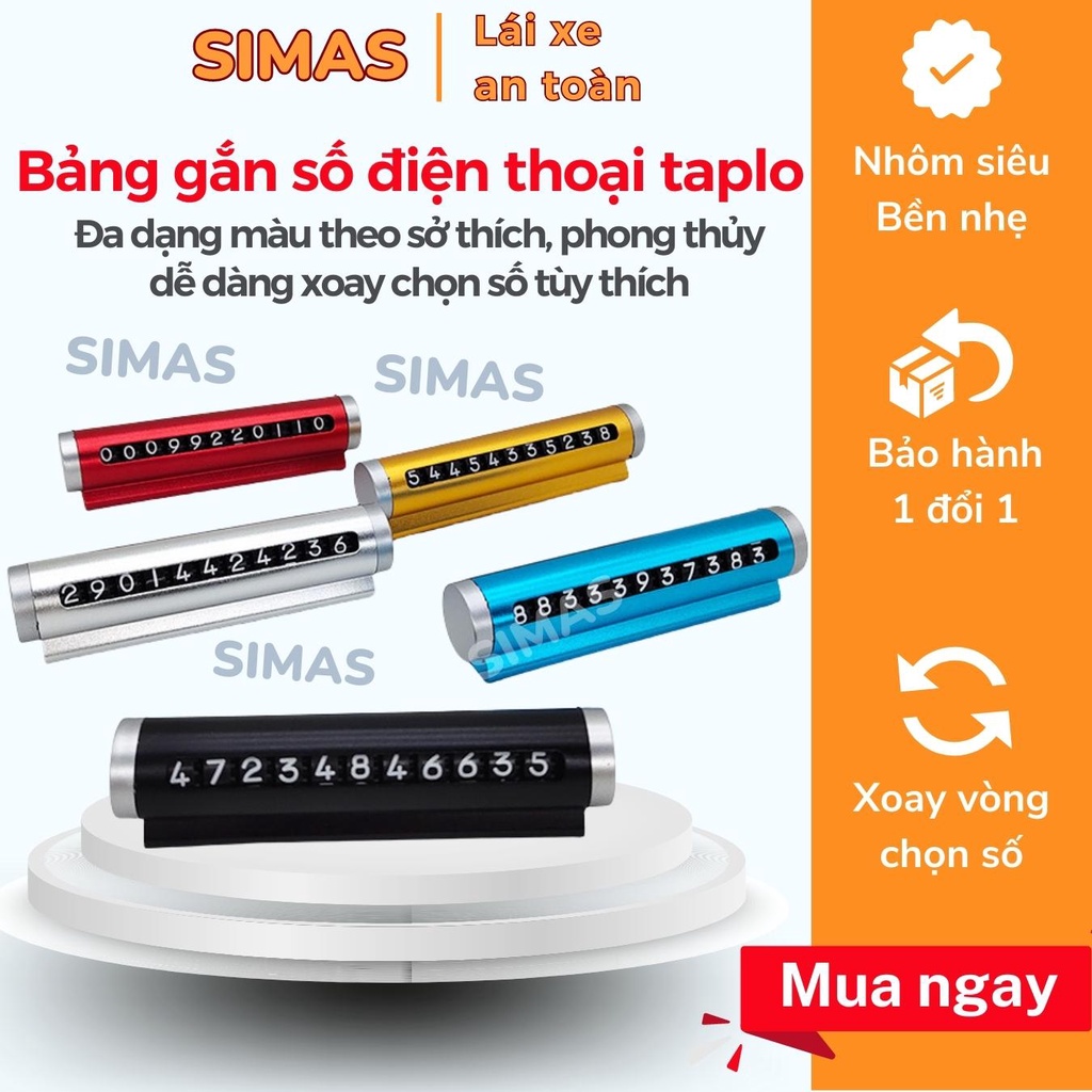 Bảng ghi số điện thoại ô tô SIMAS, biển số điện thoại ô tô cao cấp hợp kim nhôm bền màu chịu nhiệt xoay số tùy thích