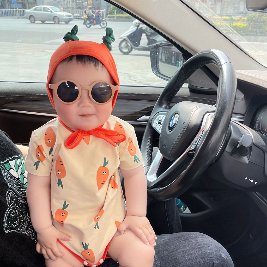 Aó liền quần body suit hình cà rốt kèm mũ siêu dễ thương cho bé trai bé gái mùa hè A40