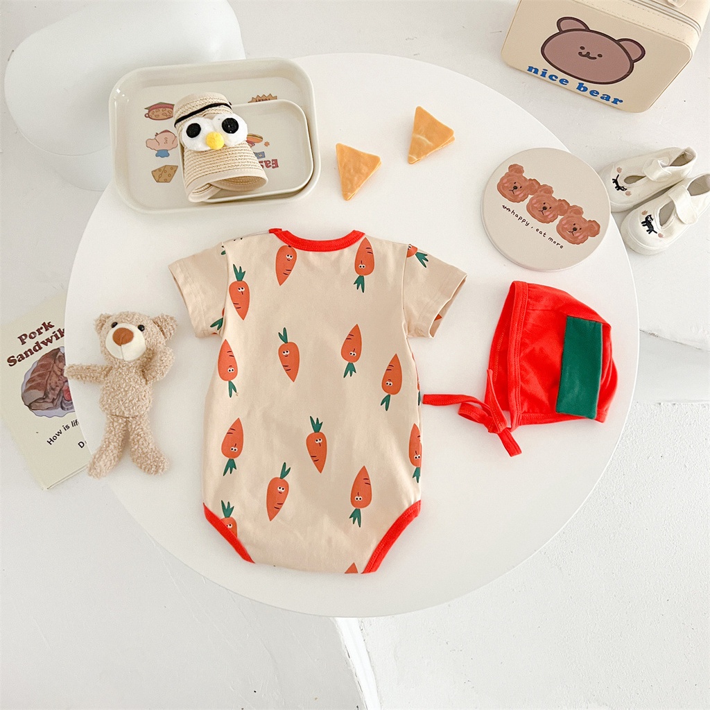Aó liền quần body suit hình cà rốt kèm mũ siêu dễ thương cho bé trai bé gái mùa hè A40