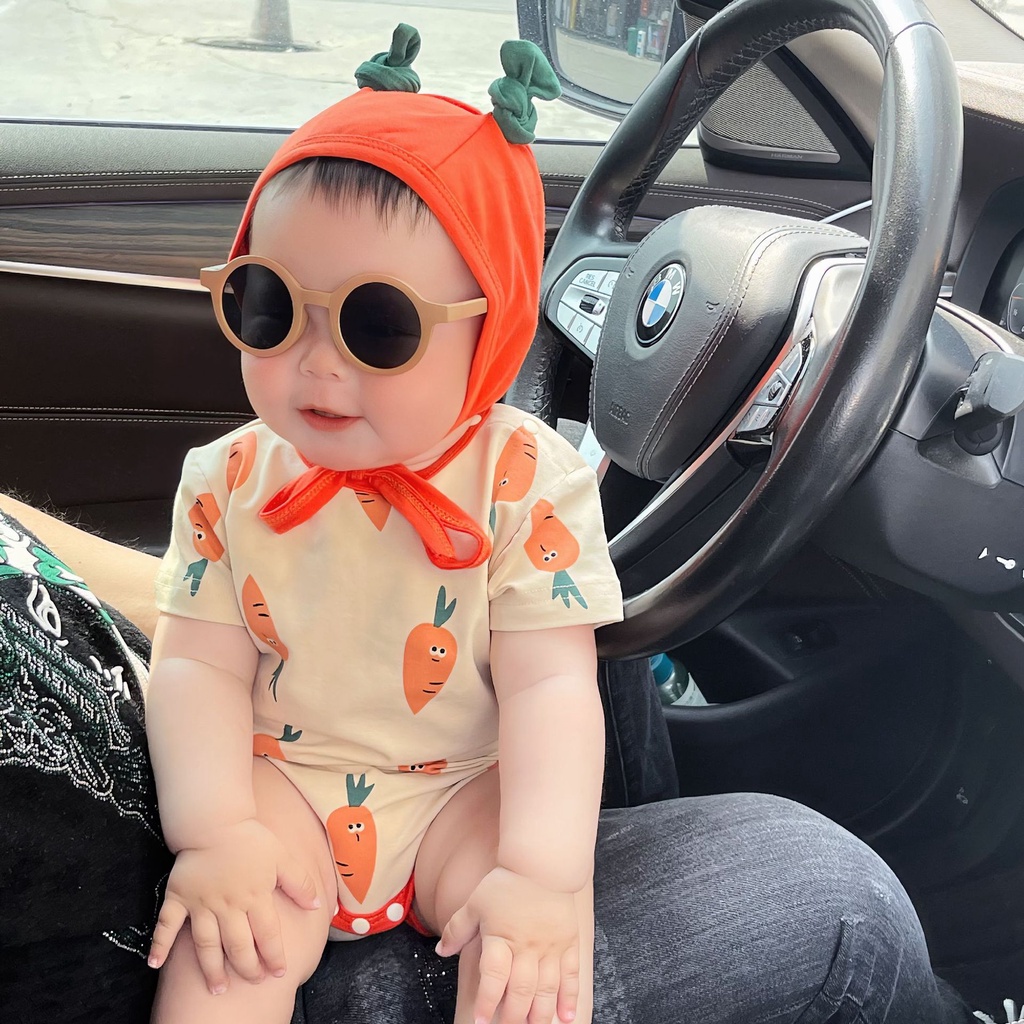Aó liền quần body suit hình cà rốt kèm mũ siêu dễ thương cho bé trai bé gái mùa hè A40
