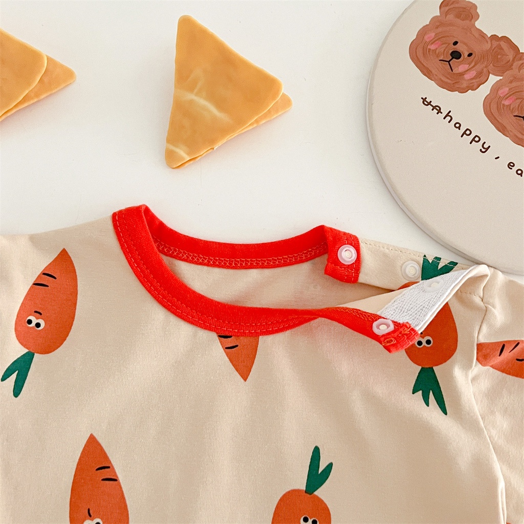 Aó liền quần body suit hình cà rốt kèm mũ siêu dễ thương cho bé trai bé gái mùa hè A40