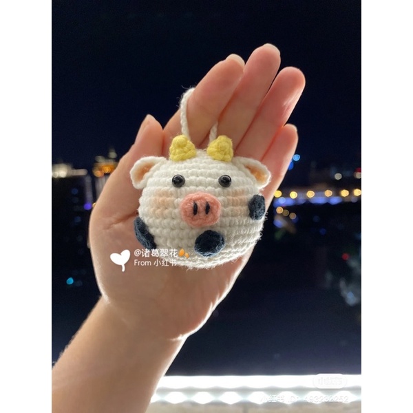 Móc khoá bò sữa bằng len handmade