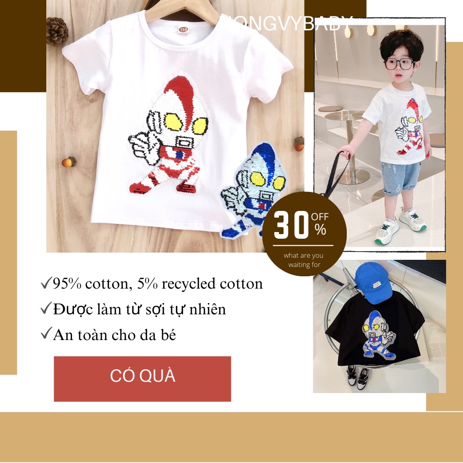 Áo kim sa cho bé thay đổi màu sắc độc đáo, vuốt nhẹ để đổi màu hình altraman, áo phông cho bé HONGVYBABY