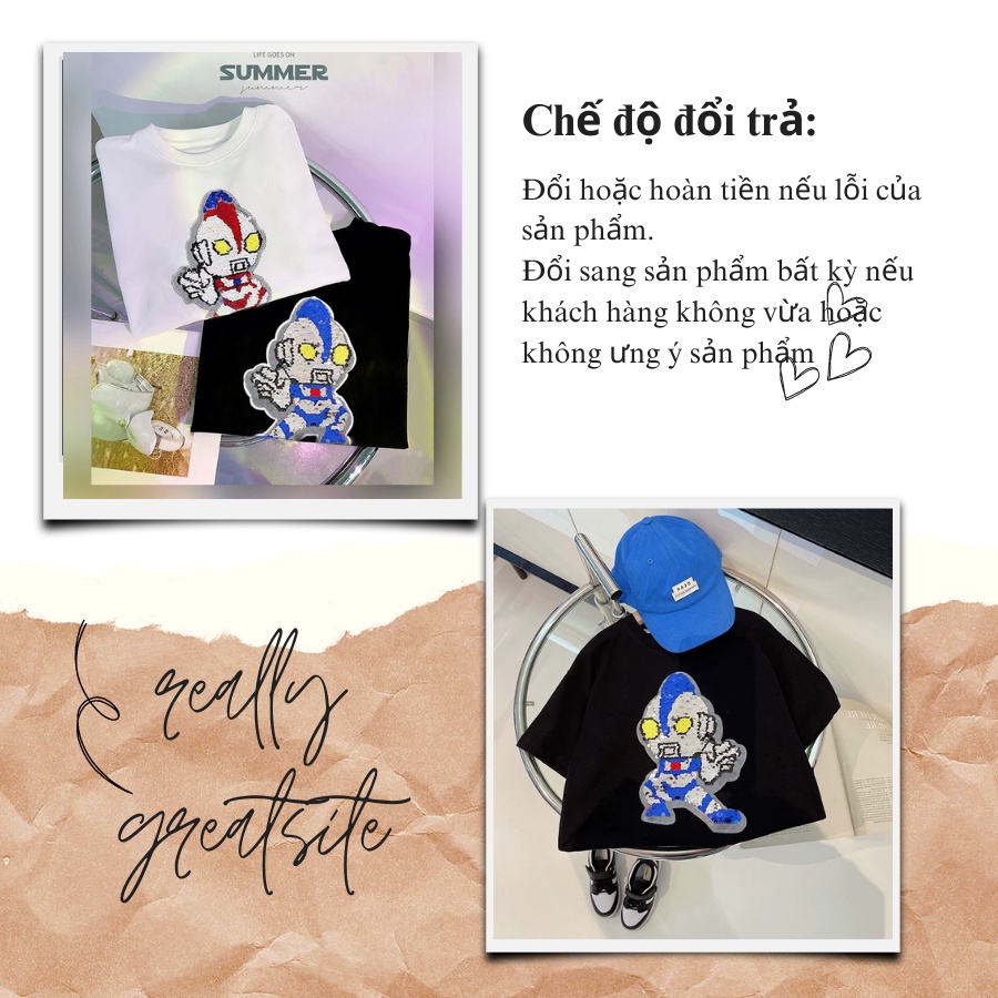 Áo kim sa cho bé thay đổi màu sắc độc đáo, vuốt nhẹ để đổi màu hình altraman, áo phông cho bé HONGVYBABY