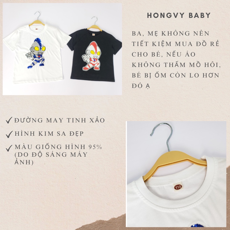 Áo kim sa cho bé thay đổi màu sắc độc đáo, vuốt nhẹ để đổi màu hình altraman, áo phông cho bé HONGVYBABY