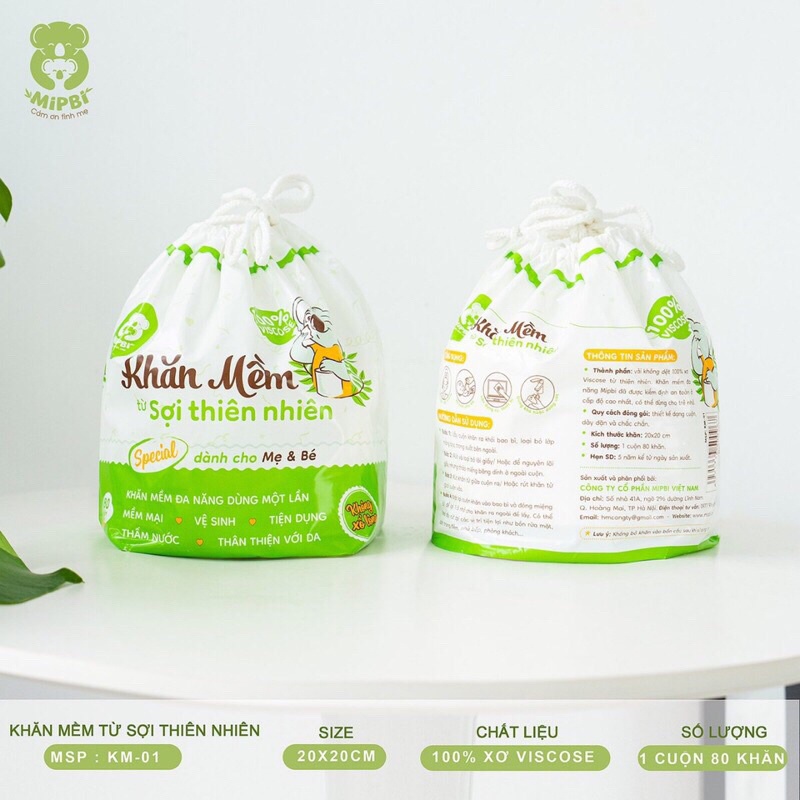 Khăn Mềm Từ Sợi Thiên Nhiên Mipbi Cho Mẹ Và Bé KT 20*20cm