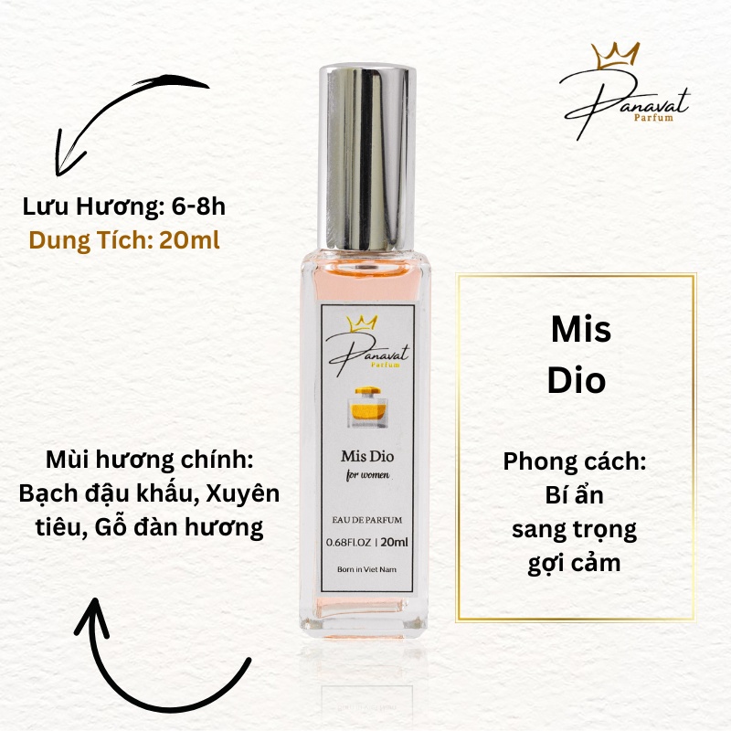 Tinh Dầu Thơm Mis Dio 20ml Nước Hoa Nữ Thơm Lâu Ngọt Ngào Tinh Tế Tiểu Thư