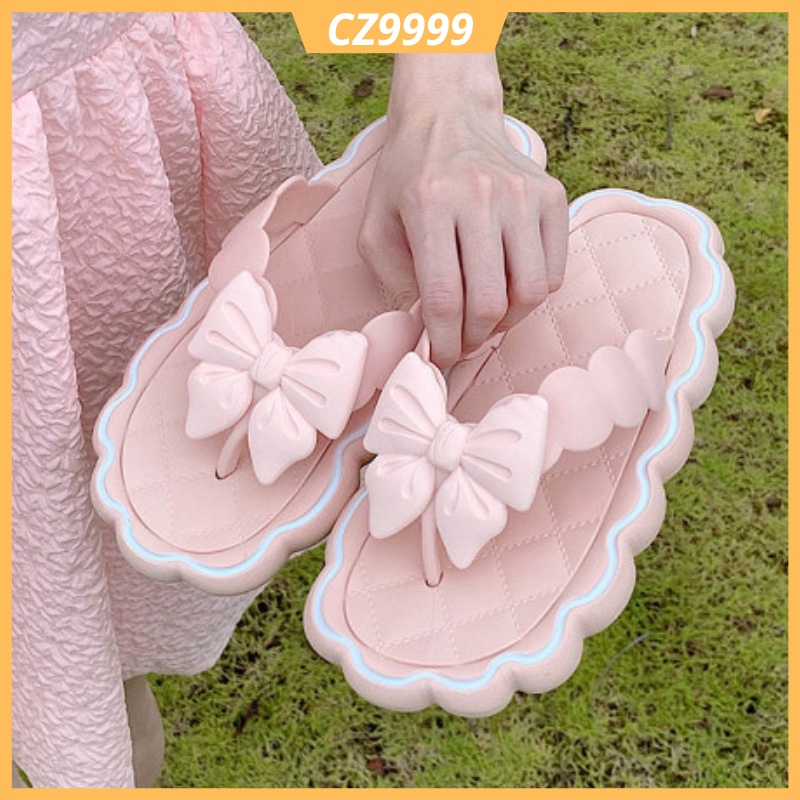 Dép nữ xỏ ngón có nơ cute phù hợp đi trong nhà cháy phố du lịch mã CZ88