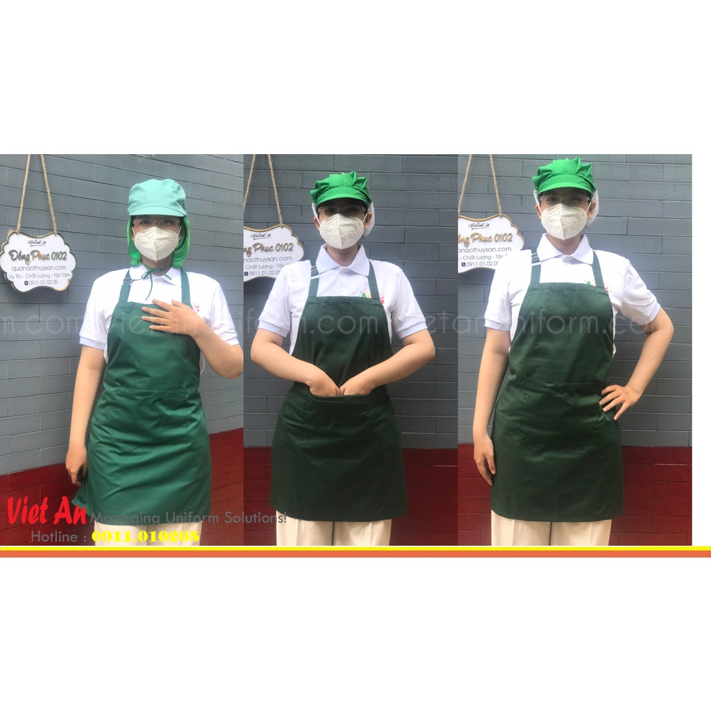 Tạp dề yếm dùng trong ngành thủy sản, pha chế, phục vụ màu XANH RÊU trơn vải kaki dày dặn,mềm mịn