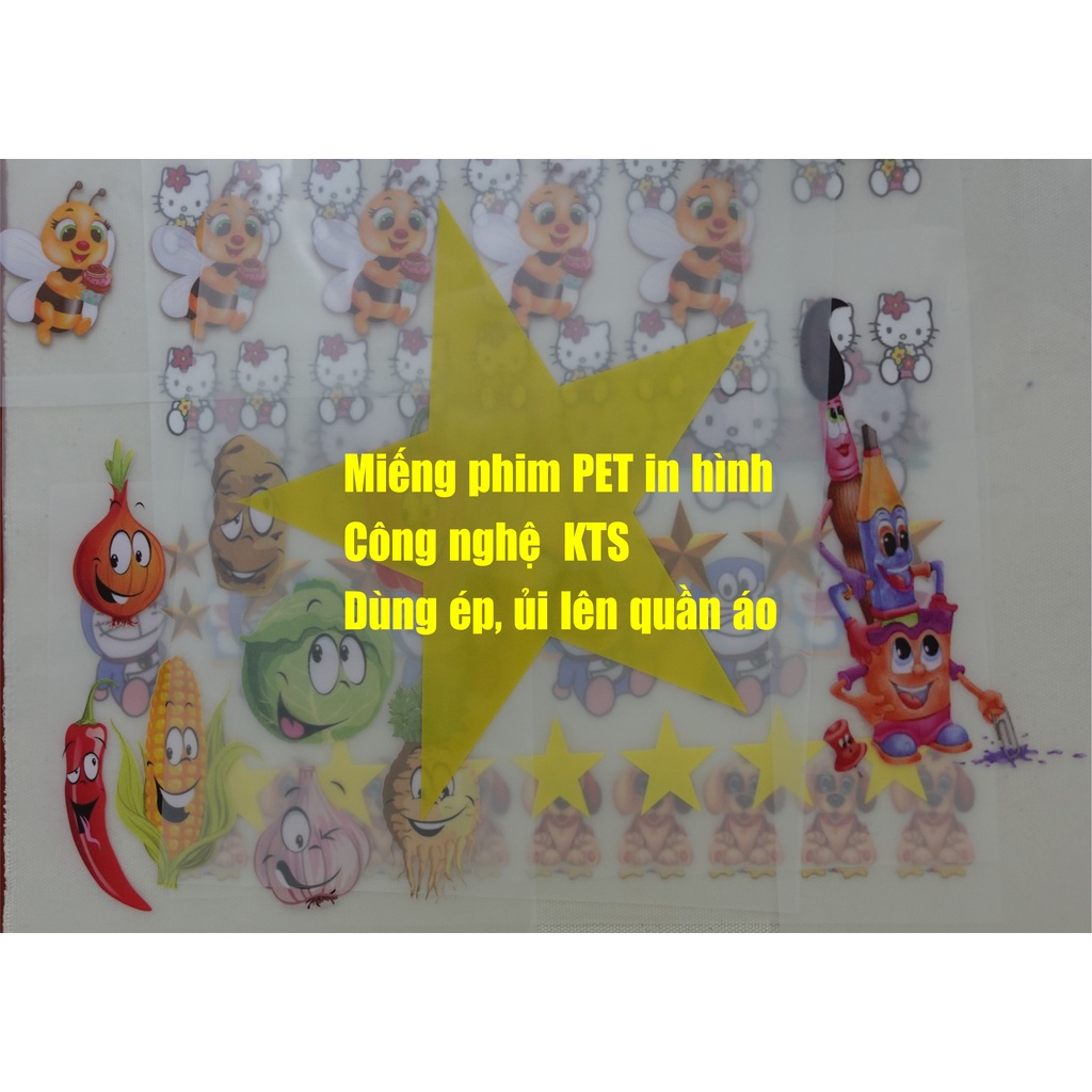 Hình ảnh in trên màng PET, dùng để ép (ủi) chuyển nhiệt, trang trí lên quần áo, các kích thước chọn theo chỉ dẫn