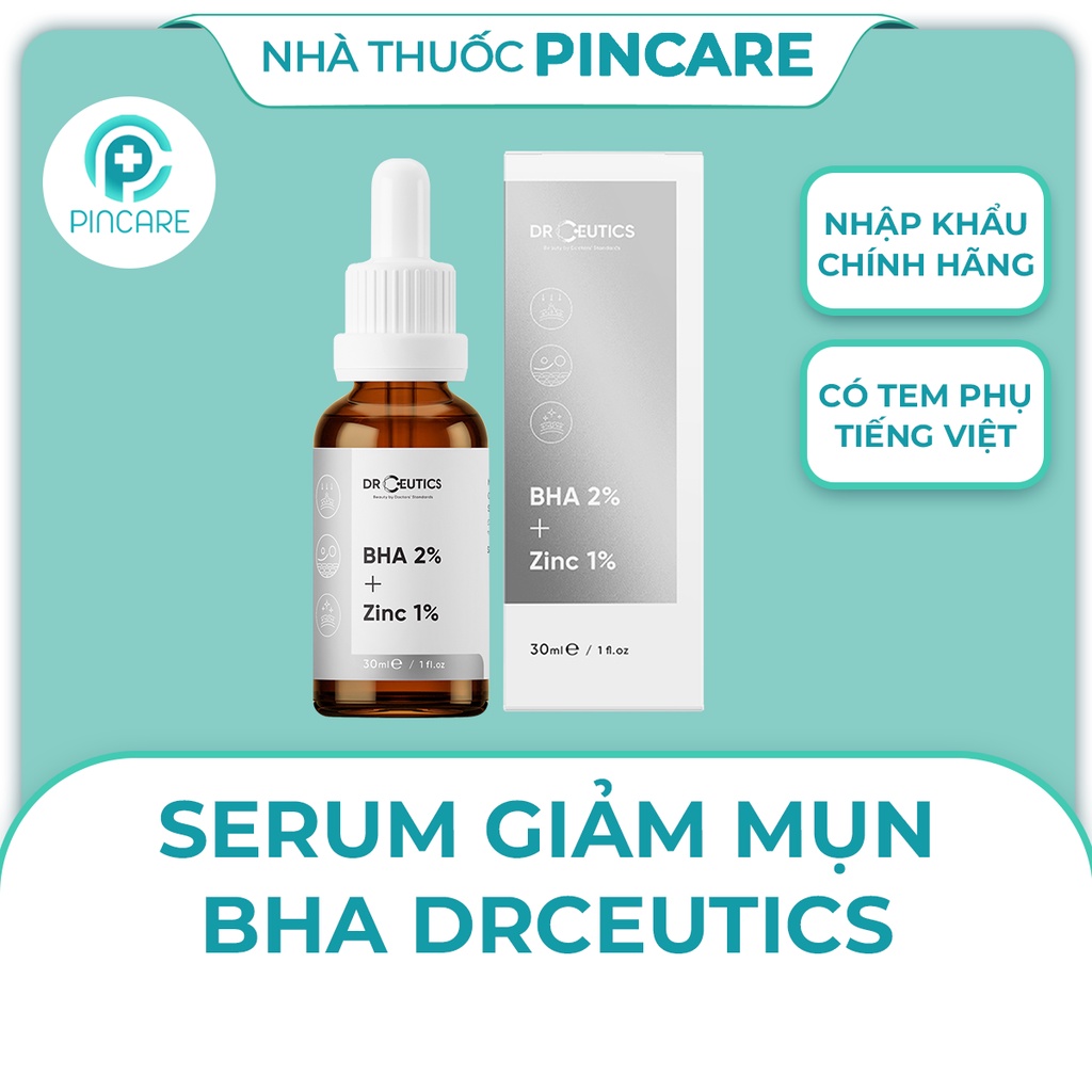Serum giảm mụn BHA 2% + ZinC 1% DRCEUTICS - Hàng chính hãng - Nhà thuốc Pincare