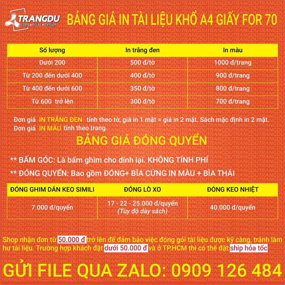 In tài liệu, in trắng đen, in màu theo yêu cầu